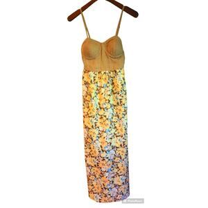 Band of the Free Brown Tan with Peach Floral Bra Cup Coastal Cowgirl Maxi Dress